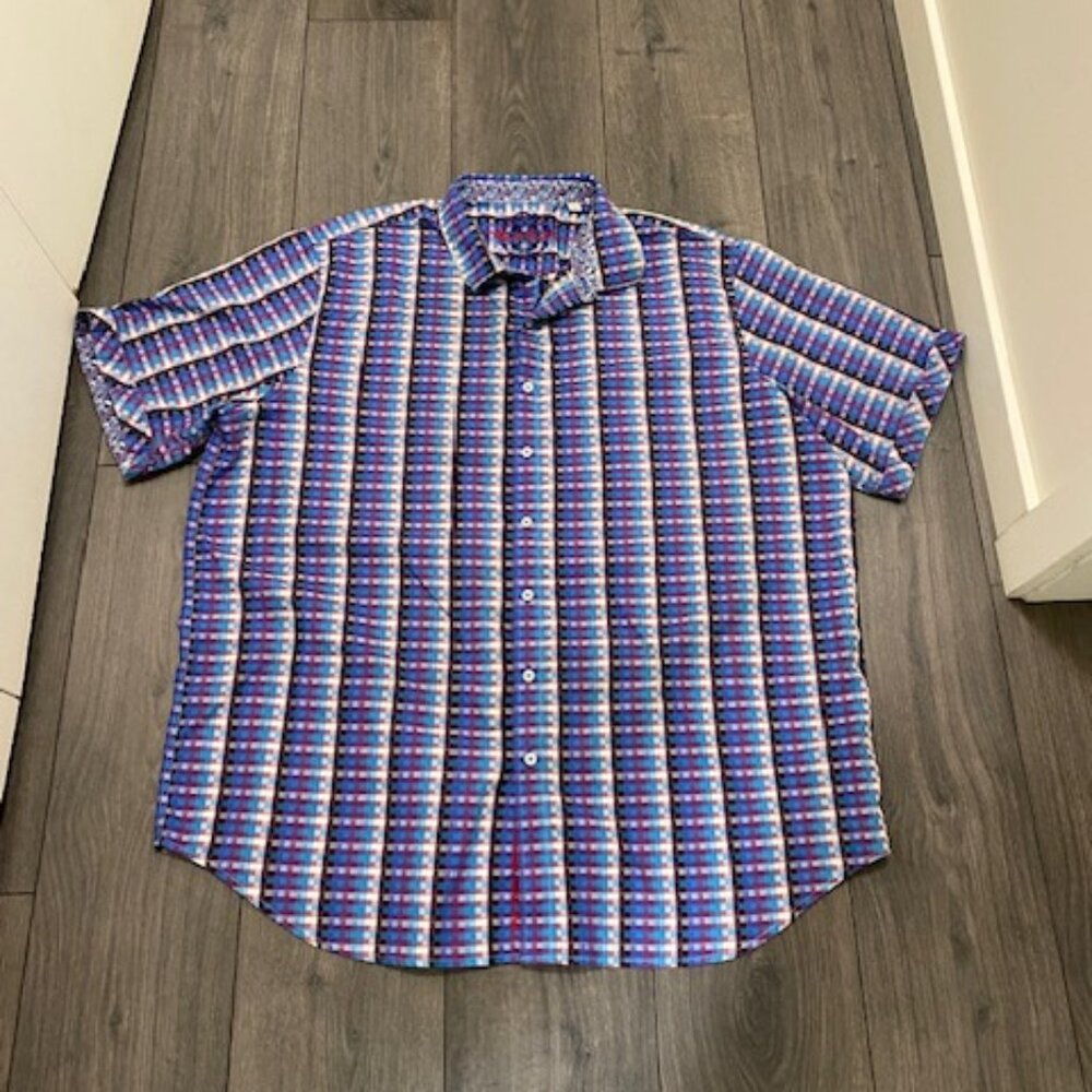 Robert Graham Check Short Sleeve Button Down Shirt Size 2XL